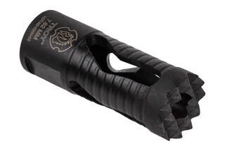 Troy Industries Medieval Muzzle Brake is threaded 5/8x24 for 7.62 caliber rifles to effectively reduce recoil during rapid fire shots.